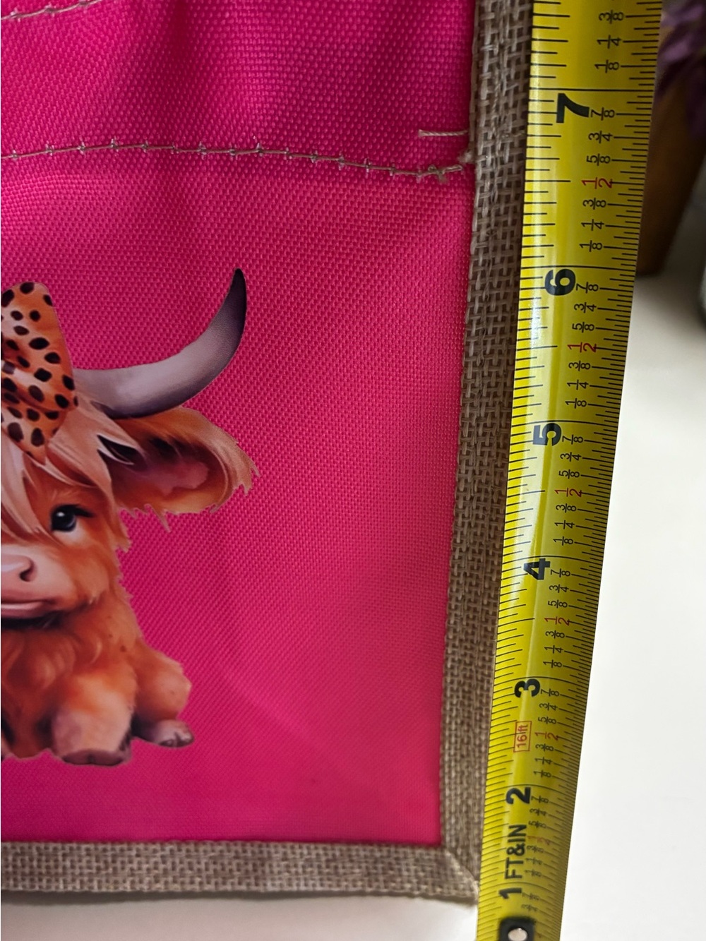 Hot pink Highland Cow mini Tote Bag with highland cow wristlet keychain - Picture 7 of 7
